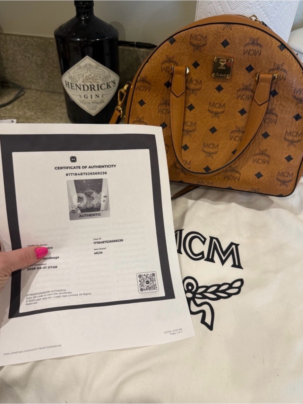 MCM Cognac Monogram Dome Satchel with Gold Hardware
